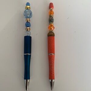 Hand crafted Beaded Pen, black ink with extra refillable ink. Set of 2 pens.